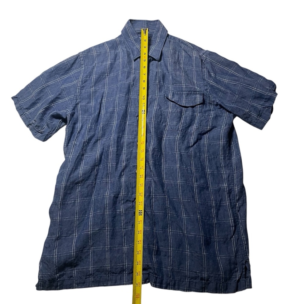 INSIGHT Blue Plaid‎ Lined Linen Shirt, L - Picture 8 of 9